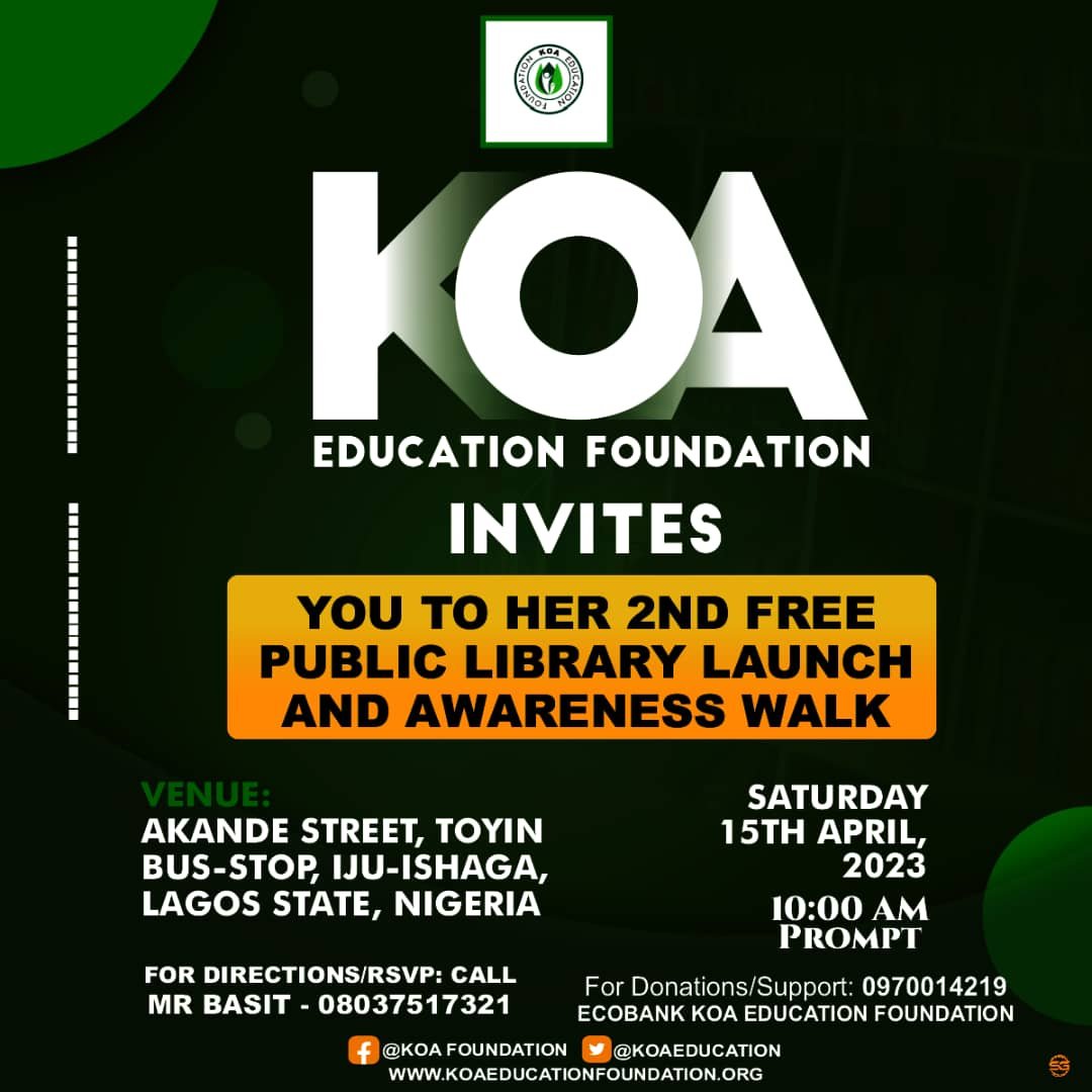 You are currently viewing KOA EDUCATION FOUNDATION 2ND FREE PUBLIC LIBRARY & AWARENESS WALK